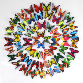 Lot de 100 pièces d'Autocollants Mural Papillons Floral 3D Colorés - Multicolore