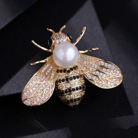 Süße Bienenbrosche mit Strass & Perle | Geschenk für Frauen