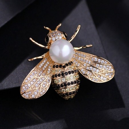 Süße Bienenbrosche mit Strass & Perle | Geschenk für Frauen