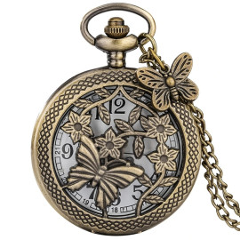 Montre de Poche Papillon Rétro en bronze avec Breloque Papillon