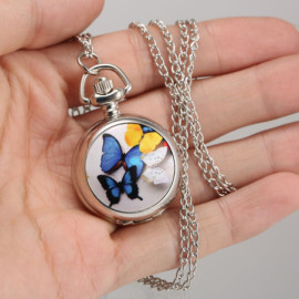 Montre de Poche Papillon à Quartz Couleur Argent