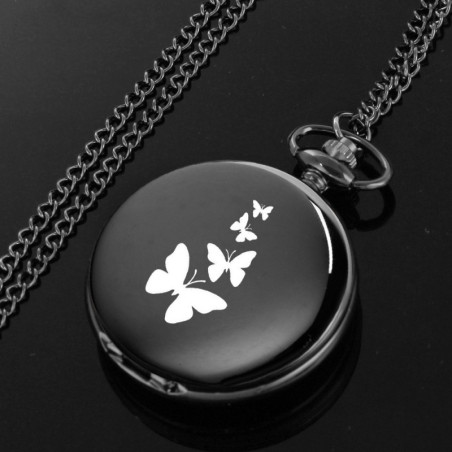 Vue complète de la Montre de Poche Papillon Vintage à quartz Papillons
