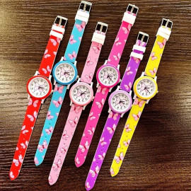 Montre Papillon Violet à quartz en Silicone imprimé Rose