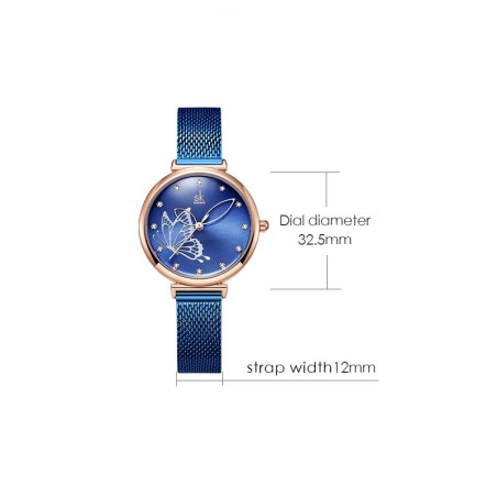 Dimensions de la Montre Bracelet Grand Papillon à Quartz en acier inoxydable pour femmes couleur