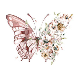 Écusson Papillon Thermocollant - Grand Papillon et Fleurs - 20.5 cm x 16.4 cm