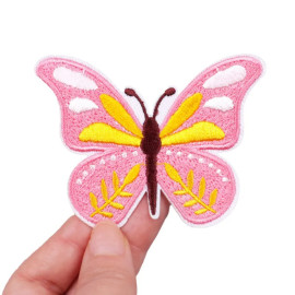 Écusson Patch Papillon Couleur Rose et Jaune Thermoadhésif