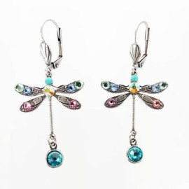 Boucles d'oreilles Libéllule Sept Pierres Précieuses Colorées