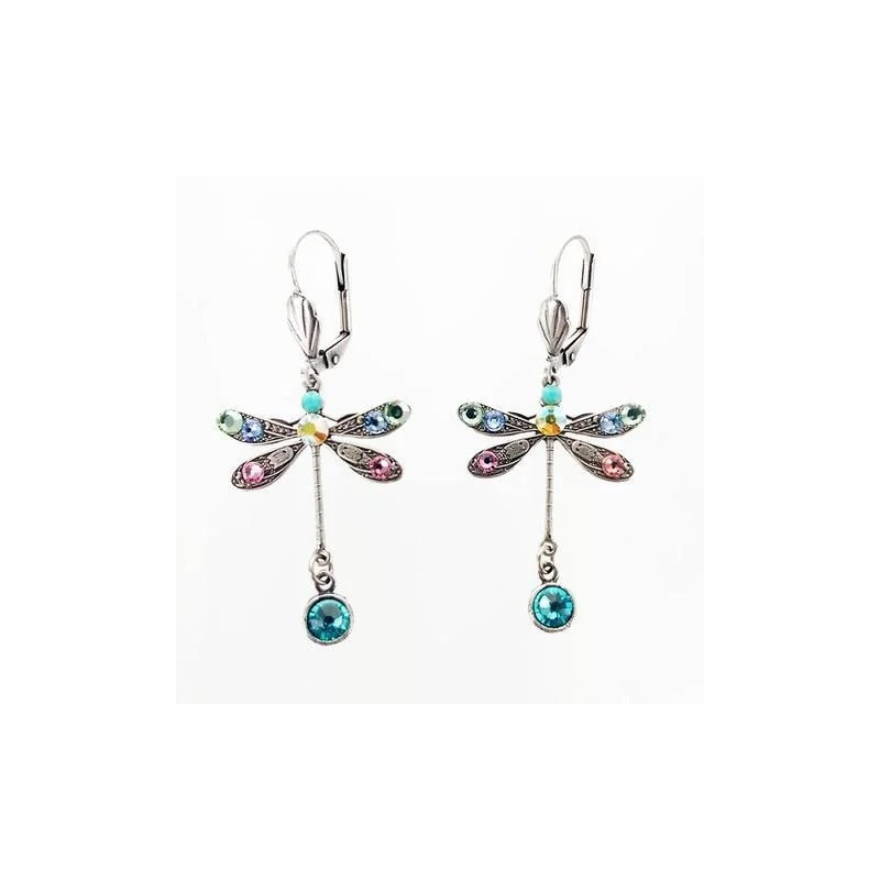 Boucles d'oreilles Libéllule Sept Pierres Précieuses Colorées