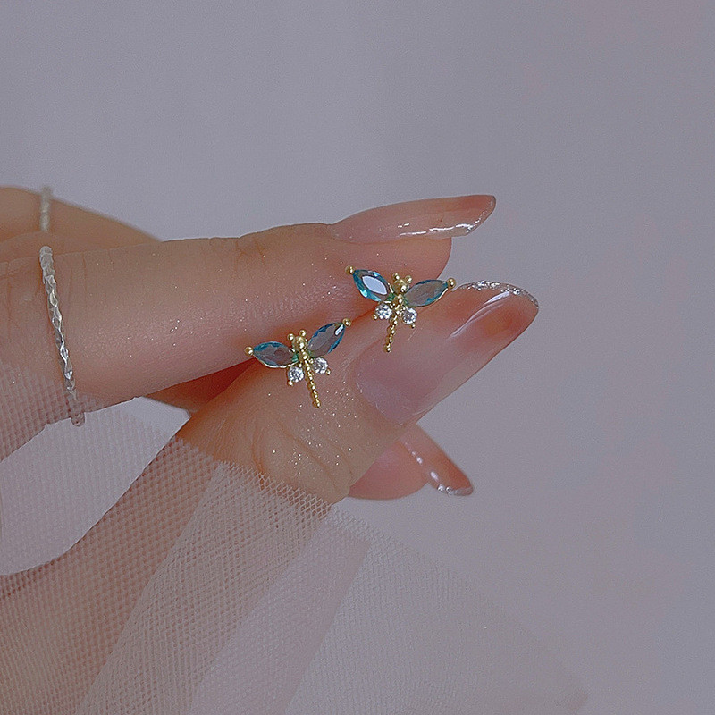 Petites Boucles d'oreilles Libéllule Bleue