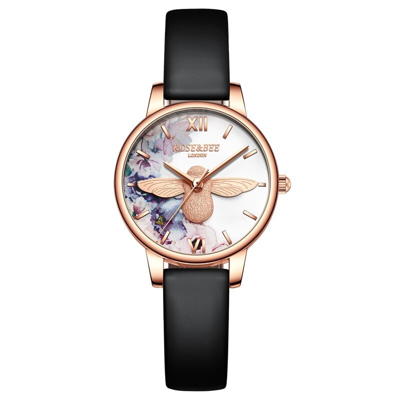 Magnifique montre Abeille pour femmes - Quartz japonais - bracelet cuir noir