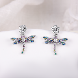 Boucles d'oreilles Libéllule colorée en Argent Sterling 925