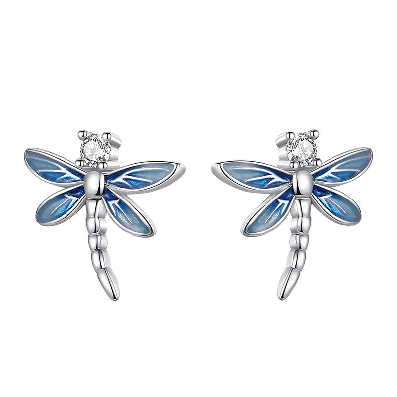 Boucles d'oreilles Libéllule Bleue en Argent Sterling 925