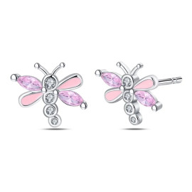 Boucles d'oreilles Libéllule Rose en Argent Sterling 925