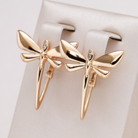 Boucles d'oreilles Longues Libéllules Design Plaqué Or Rose 585