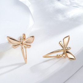 Magnifiques Boucles d'oreilles Longues Libéllules Design Plaqué Or Rose 585