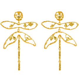 Vue détaillée des Boucles d'oreilles pendantes Libéllule Design Art Vintage  Or