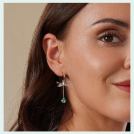 Boucles d'oreilles pampilles Libéllule en Argent Sterling 925 Gouttes Vert Bleu Clair