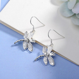 Boucles d'oreilles pendantes Libéllule en Argent Sterling 925 avec Strass