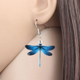 Boucles d'oreilles pendantes Libéllule en Acrylique - 2 couleurs au choix