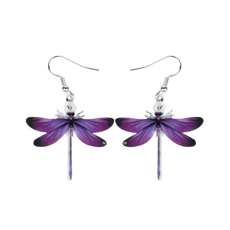 Boucles d'oreilles pendantes Libéllule en Acrylique couleur Violet