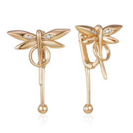 Vue détaillée des Boucles d'oreilles Pendantes Libéllule en or rose