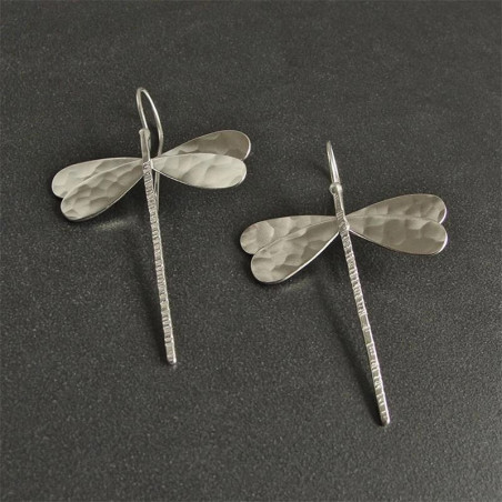 Boucles d'oreilles pendantes Libéllule à Effet 3D couleur Argent