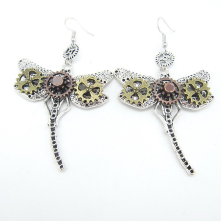 Boucles d'oreilles Pendantes Libéllule Steampunk