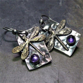 Boucles d'oreilles pendantes Libéllule Design Arty Pierre Violette