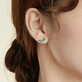 Boucles d'oreilles Libéllule Bleue en Argent Sterling 925
