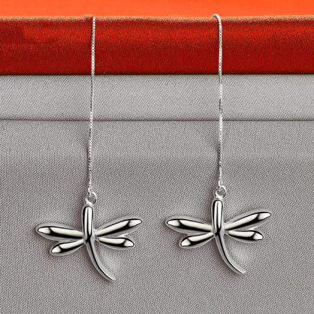 Détails des Boucles d'oreilles Longues Libéllule en Argent Sterling 925