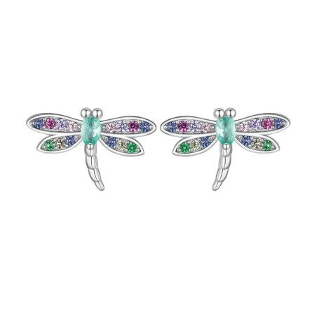 Boucles d'oreilles Libéllule en Argent Sterling 925 Strass Arc-en-Ciel