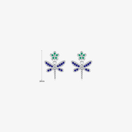 Dimensions des Boucles d'oreilles Libéllule Violet et Fleur Verte en Argent Sterling 925