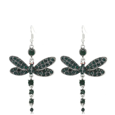 Boucles d'oreilles Pendantes Libéllule en Zircon Cubique couleur vert
