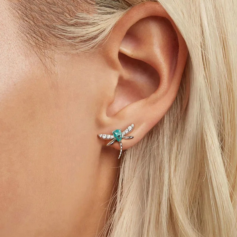 Libellen-Ohrringe Hellblau aus 925 Silber mit Strass-Flügeln