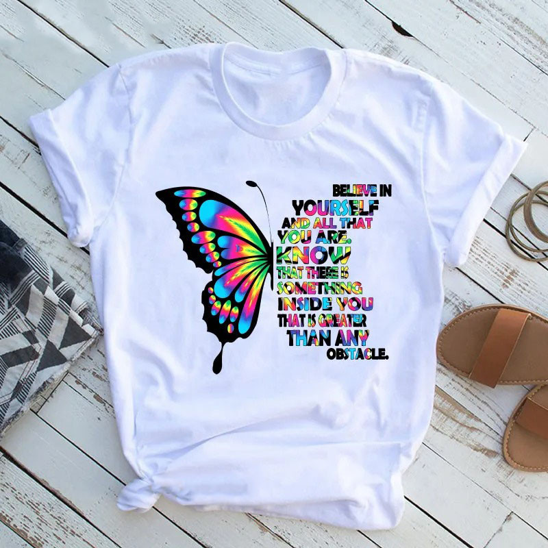 T-shirt Papillon Grand Papillon Coloré "Believe in Yourself"!