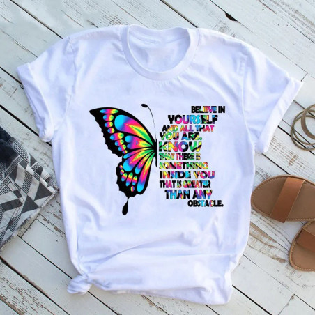 T-shirt Papillon Grand Papillon Coloré "Believe in Yourself"!