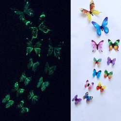 Stickers muraux Volée de Papillons Colorés Phosphorescents - vue de nuit et jour