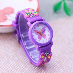 Montre Bracelet Papillon Rose pour enfants en Silicone souple couleur violet