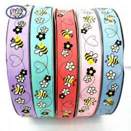 Ruban gros-grain avec imprimé abeille - 25mm - 5 mètres - lot de 5