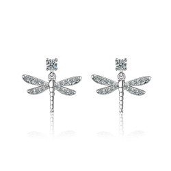 Vue détaillée des Boucles d'oreilles Libéllule en Argent Sterling 925 étincelant
