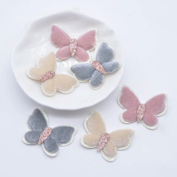 Patch Papillon Double Aile de Papillon Peluche - 35x27 mm - Lot de 10 pièces