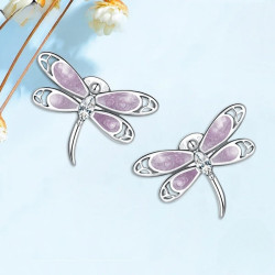 Magnifiques Boucles d'oreilles Libéllule Violette en Argent Sterling 925
