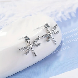 Magnifiques Boucles d'oreilles Pendantes Libéllule Strass Scintillement Polaire