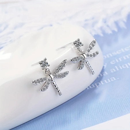 Magnifiques Boucles d'oreilles Pendantes Libéllule Strass Scintillement Polaire