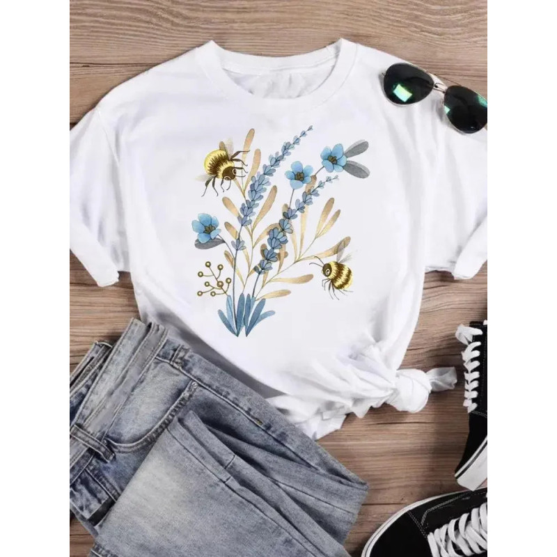 Magnifique T-shirt Abeilles pour femme Fleurs et Butineuses
