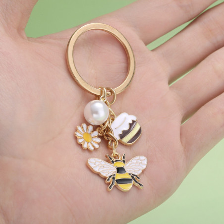 Vue complète du Porte-clés Abeille "Butinage Joyeux"