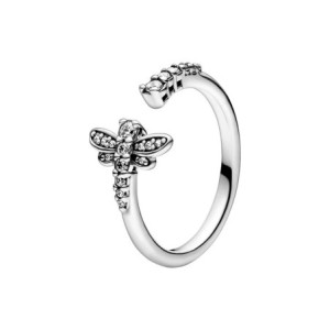 Bague Libéllule Couleur Argent avec Strass Brillant