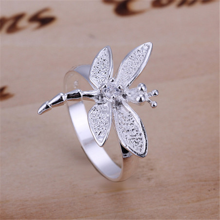 Vue côté Guauche Bague Libéllule Ailles Strass en Argent Sterling 925