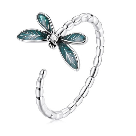 Détails Bague Libéllule Ajustable en Argent Sterling 925 avec Libélllule Verte