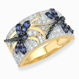 Bague Libellule bleue étincelante avec incrustation de Strass